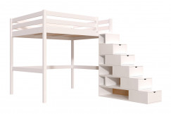 Lit Mezzanine bois 160x200 avec escalier cube Sylvia