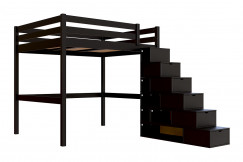 Lit Mezzanine bois 160x200 avec escalier cube Sylvia