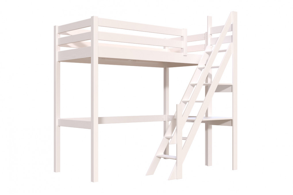 Lit Mezzanine bois Sylvia 90x200 avec escalier de meunier
