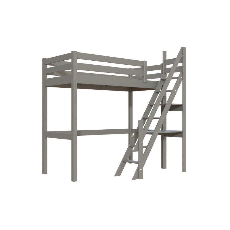 Letto a soppalco singolo con scala a pioli con vernice grigia