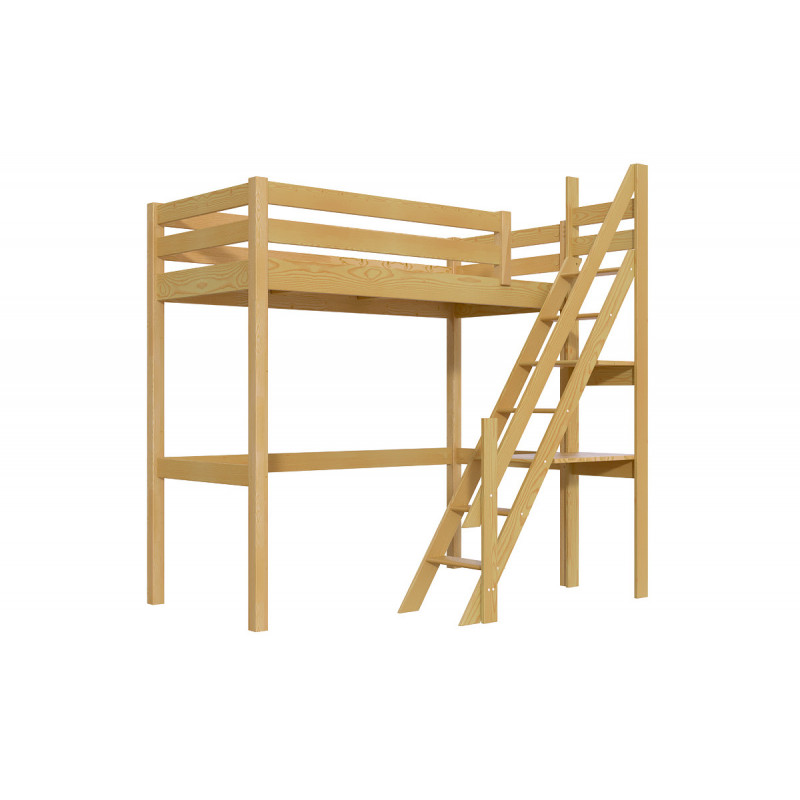 Letto soppalco con scala a pioli - vernice all'acqua color miele