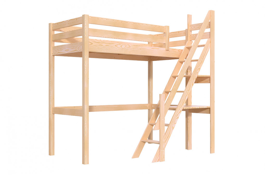 Lit Mezzanine bois Sylvia 90x200 avec escalier de meunier