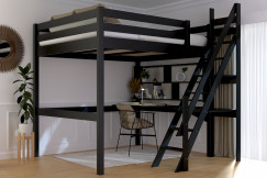 Lit Mezzanine bois 160x200 Sylvia avec escalier de meunier