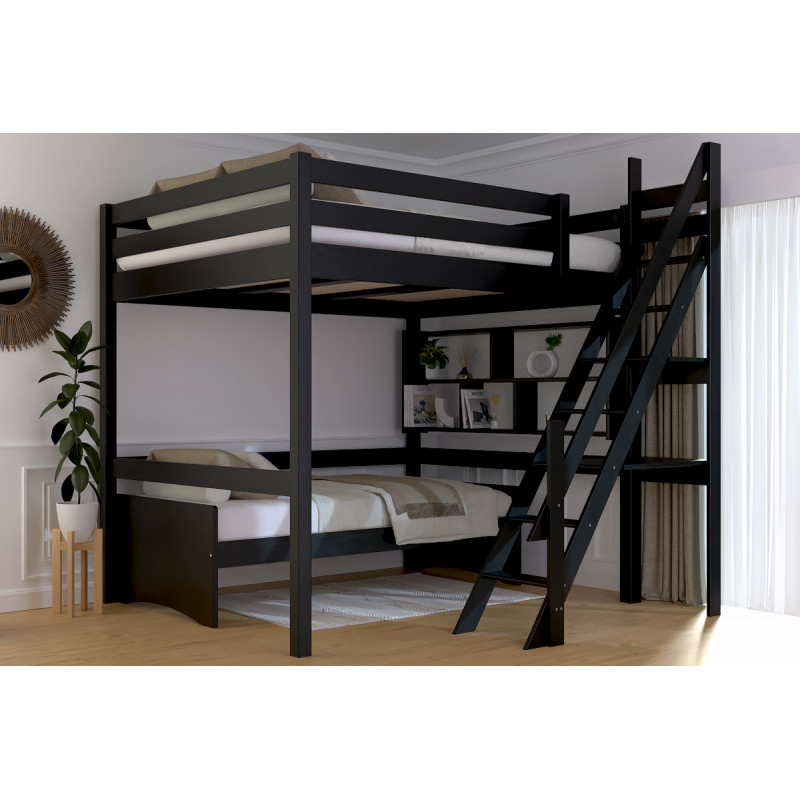 Mezzanine 2 places escalier de meunier - noir