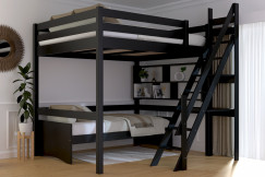 Lit Mezzanine bois 160x200 Sylvia avec escalier de meunier