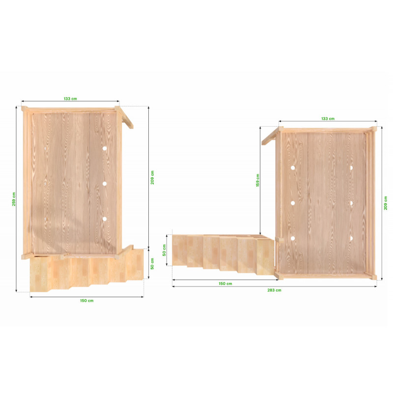 Solid wood single loft bed with cube staircase