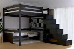 Lit Mezzanine bois 160x200 avec escalier cube Sylvia