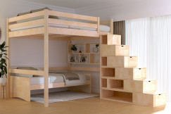 Cama alta Sylvia con estanteria escalera 160x200