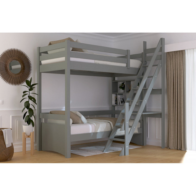 Letto a soppalco 90x200 con scala a pioli - vernice senza solventi grigia