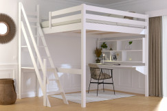 Lit Mezzanine bois 160x200 Sylvia avec escalier de meunier