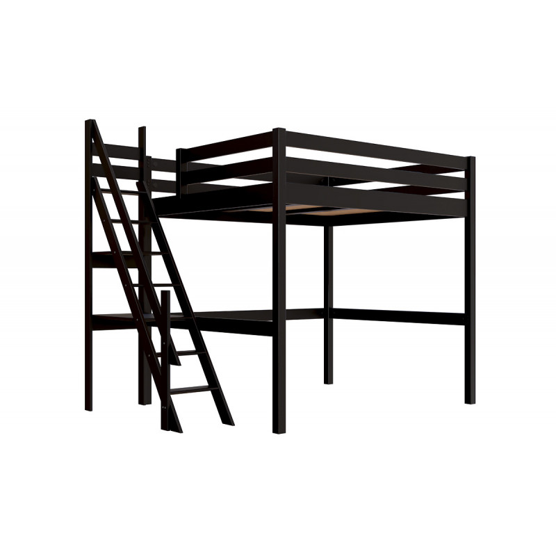 Lit Mezzanine bois 160x200 Sylvia avec escalier de meunier