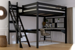 Lit Mezzanine bois 160x200 Sylvia avec escalier de meunier