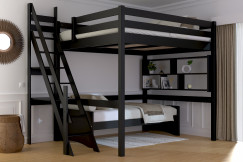 Lit Mezzanine bois 160x200 Sylvia avec escalier de meunier