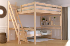 Lit Mezzanine bois 160x200 Sylvia avec escalier de meunier