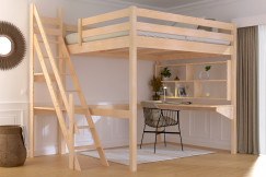 Lit Mezzanine bois 160x200 Sylvia avec escalier de meunier