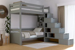 Lit mezzanine bois 90x200 Sylvia avec escalier cube