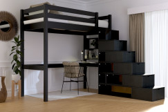 Hochbett holz mit Treppenregal Sylvia - 90x200