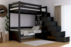 Hochbett holz mit Treppenregal Sylvia - 90x200