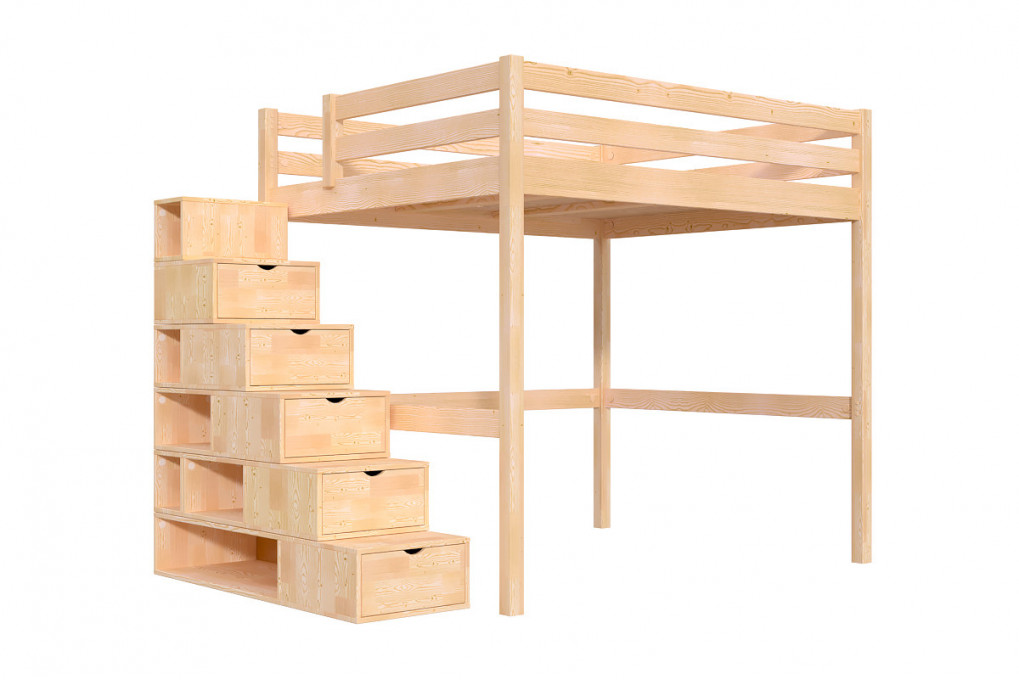 Letto a soppalco legno con scala cubo Sylvia - 160x200