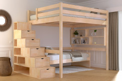 Cama alta Sylvia con estanteria escalera 160x200