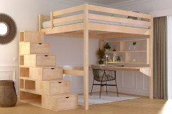 Cama alta Sylvia con estanteria escalera 160x200