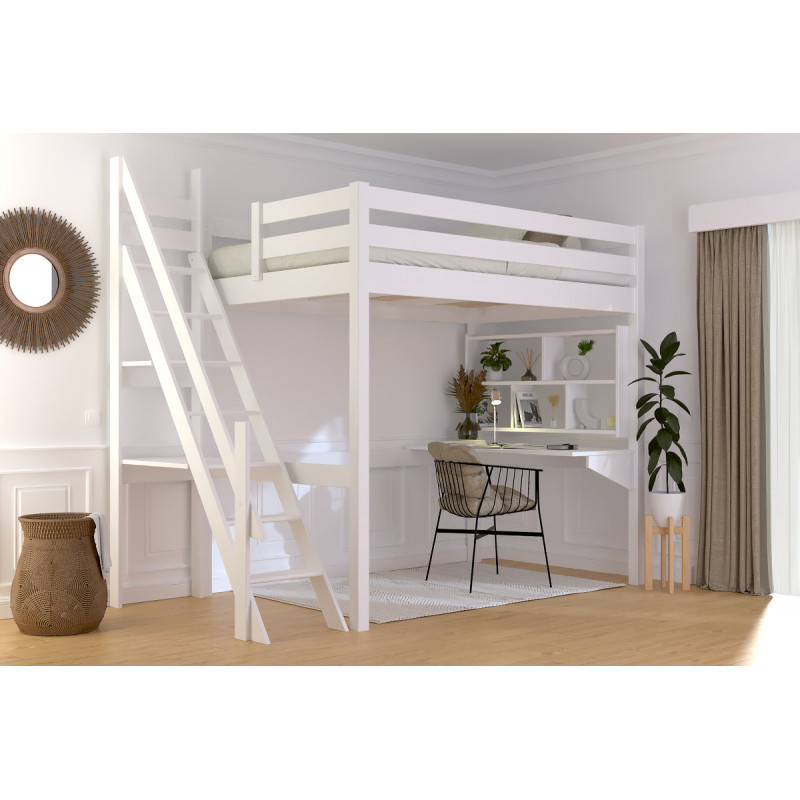 lit en hauteur escalier de meunier – vernis blanc