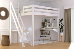 Lit mezzanine bois 120x200 Sylvia avec escalier de meunier