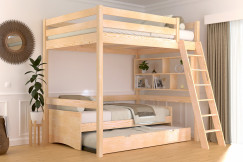 Lit mezzanine 2 places bois Sylvia 140x200 échelle inclinée