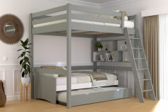 Lit mezzanine 2 places bois Sylvia 140x200 échelle inclinée