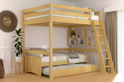 Lit mezzanine 2 places bois Sylvia 140x200 échelle inclinée