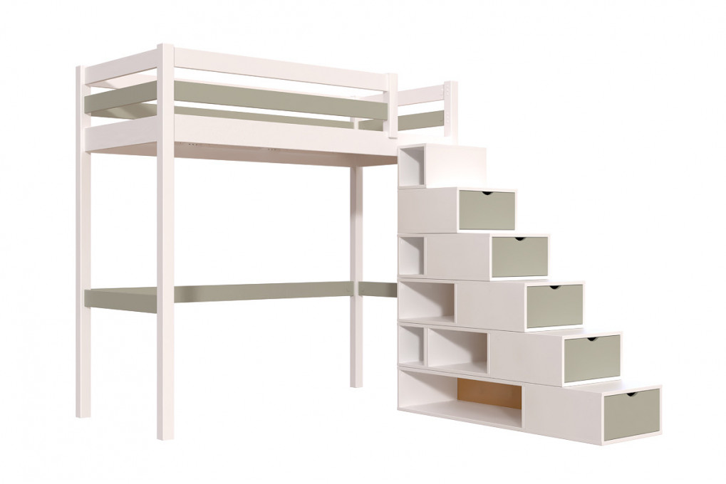 Letto a soppalco legno con scala cubo Sylvia - 90x200