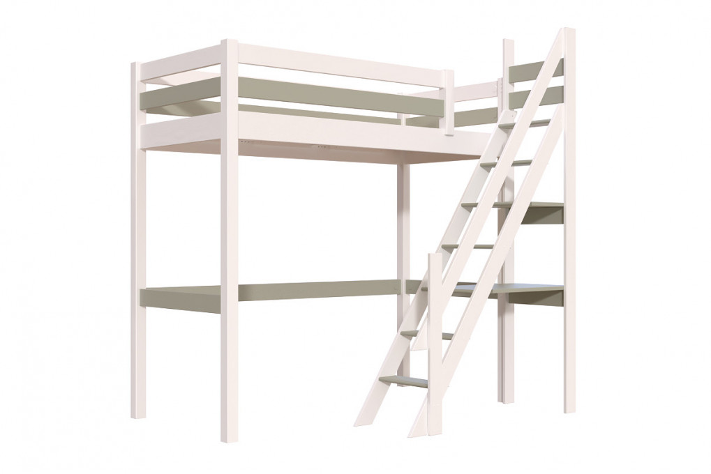 Lit Mezzanine bois Sylvia 90x200 avec escalier de meunier