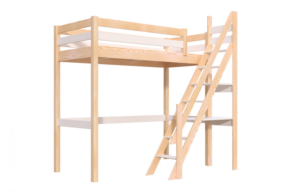 Lit Mezzanine bois Sylvia 90x200 avec escalier de meunier