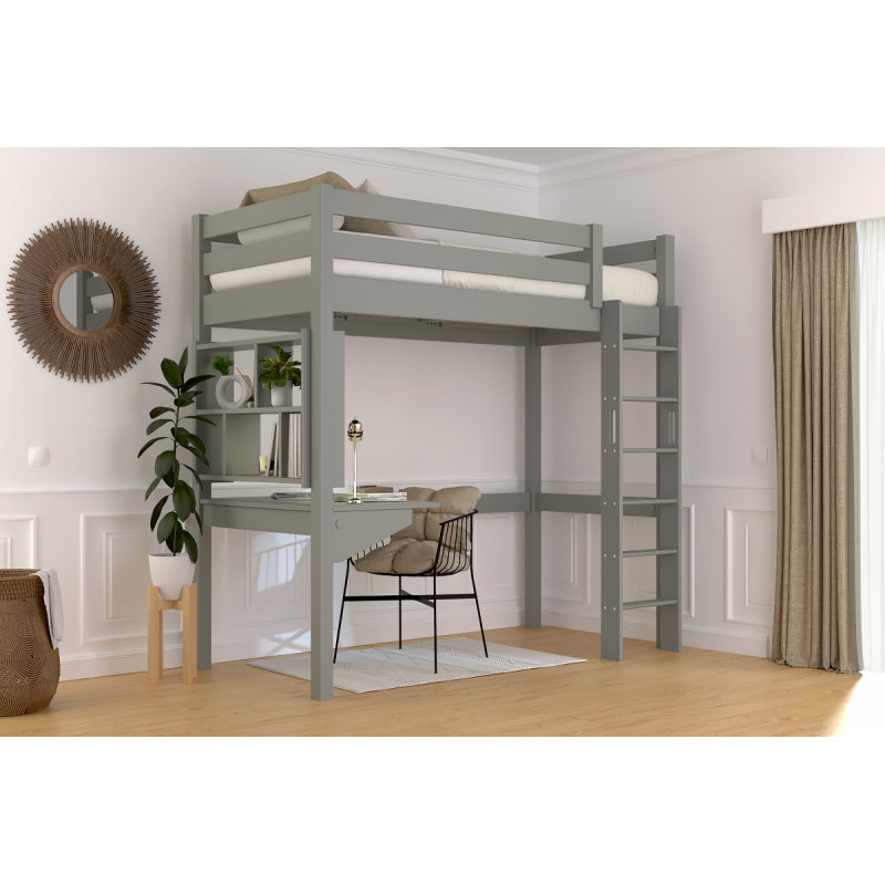 Lit en hauteur 1 place avec échelle droite avec vernis à l’eau gris
