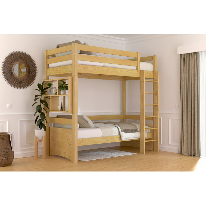 Lit hauteur avec échelle droite avec vernis sans solvants teinté miel