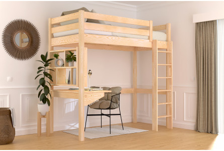 Hohes bett 1-Personen Sylvia 90x200 mit gerader Leiter