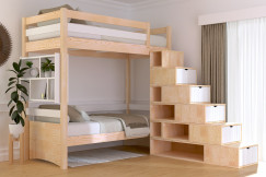 Lit mezzanine bois 90x200 Sylvia avec escalier cube
