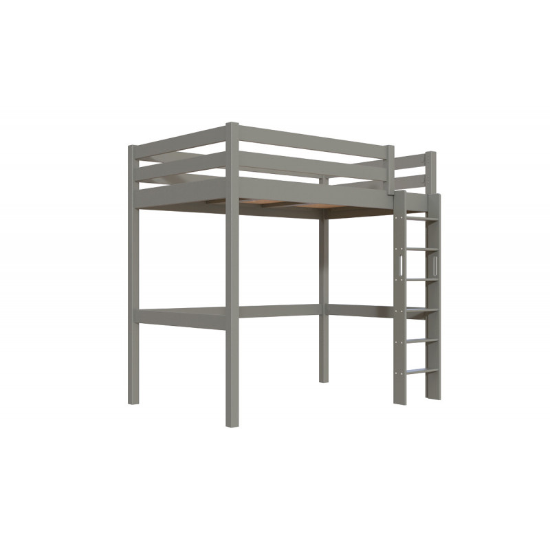 Letto rialzato per adulti - vernice satinata grigia con scala diritta