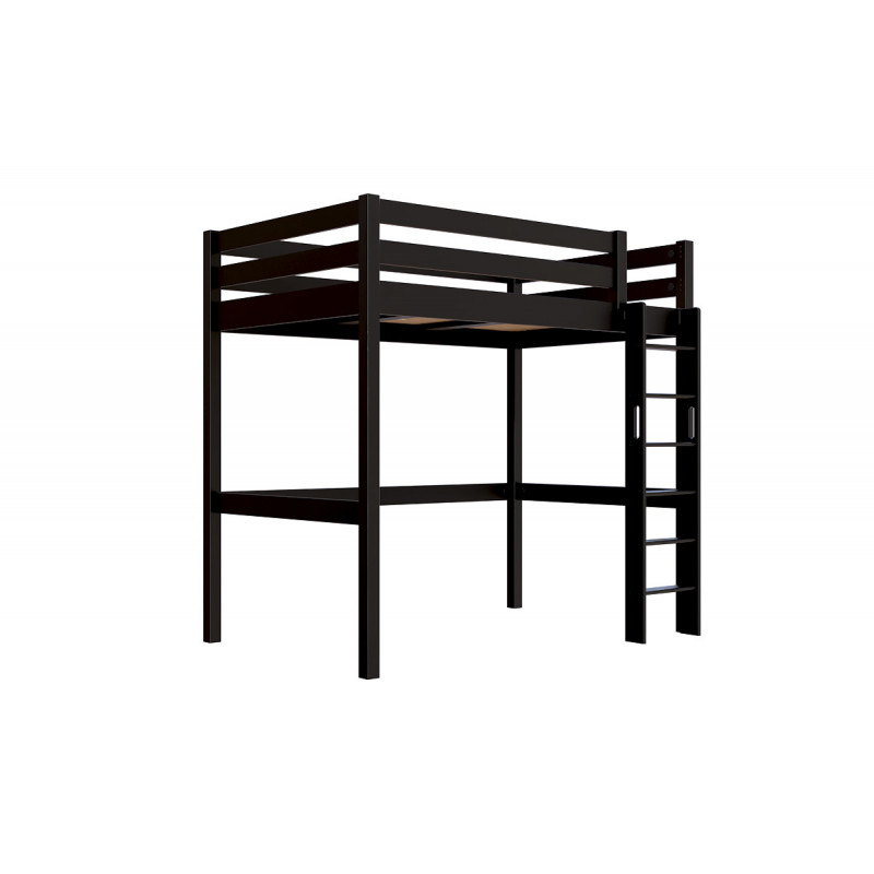 Letto rialzato per adulti - verniciato nero senza solventi con scaletta diritta