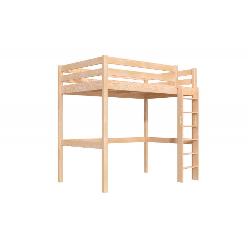 Letto rialzato per adulti - verniciato trasparente senza solventi con scaletta diritta