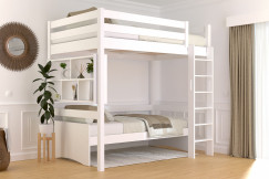 Letto rialzato singolo in legno Sylvia 120x190 con scala diritta