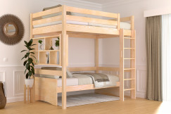 Letto rialzato singolo in legno Sylvia 120x190 con scala diritta