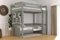 Letto rialzato singolo in legno Sylvia 120x190 con scala diritta