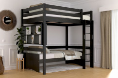 Letto rialzato singolo in legno Sylvia 120x190 con scala diritta