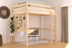 Letto rialzato singolo in legno Sylvia 120x190 con scala diritta