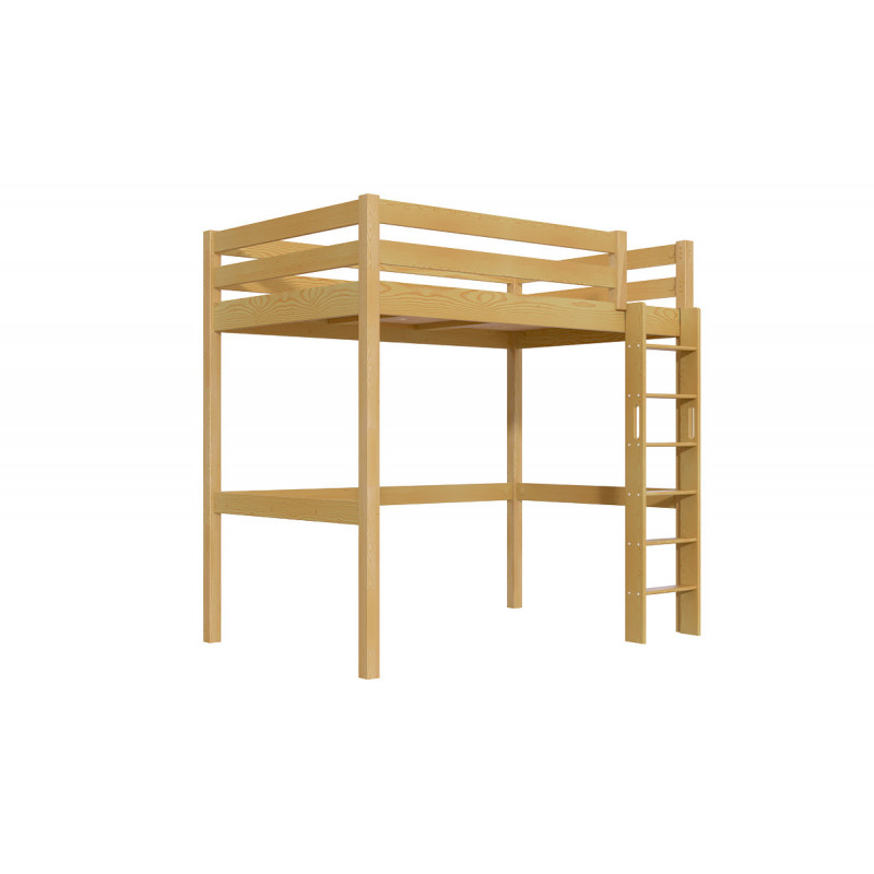 Letto rialzato per adulti - verniciato miele senza solventi con scala diritta