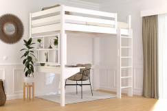 Letto rialzato singolo in legno Sylvia 120x200 con scaletta diritta