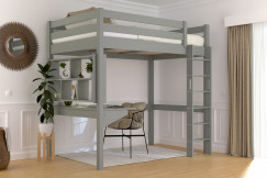 Letto rialzato singolo in legno Sylvia 120x200 con scaletta diritta