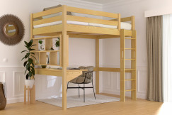 Letto rialzato singolo in legno Sylvia 120x200 con scaletta diritta