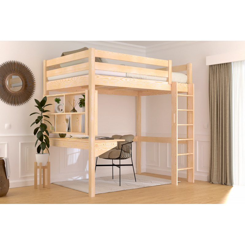 Letto rialzato 120x200 con scala diritta e verniciato satinato trasparente